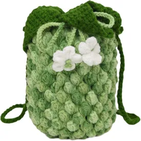 Women Crochet Shoulder Bag Knitted Pineapple Tote Bag Woven Handbag Slouchy Hobo Bag Handwoven Bucket Bag
