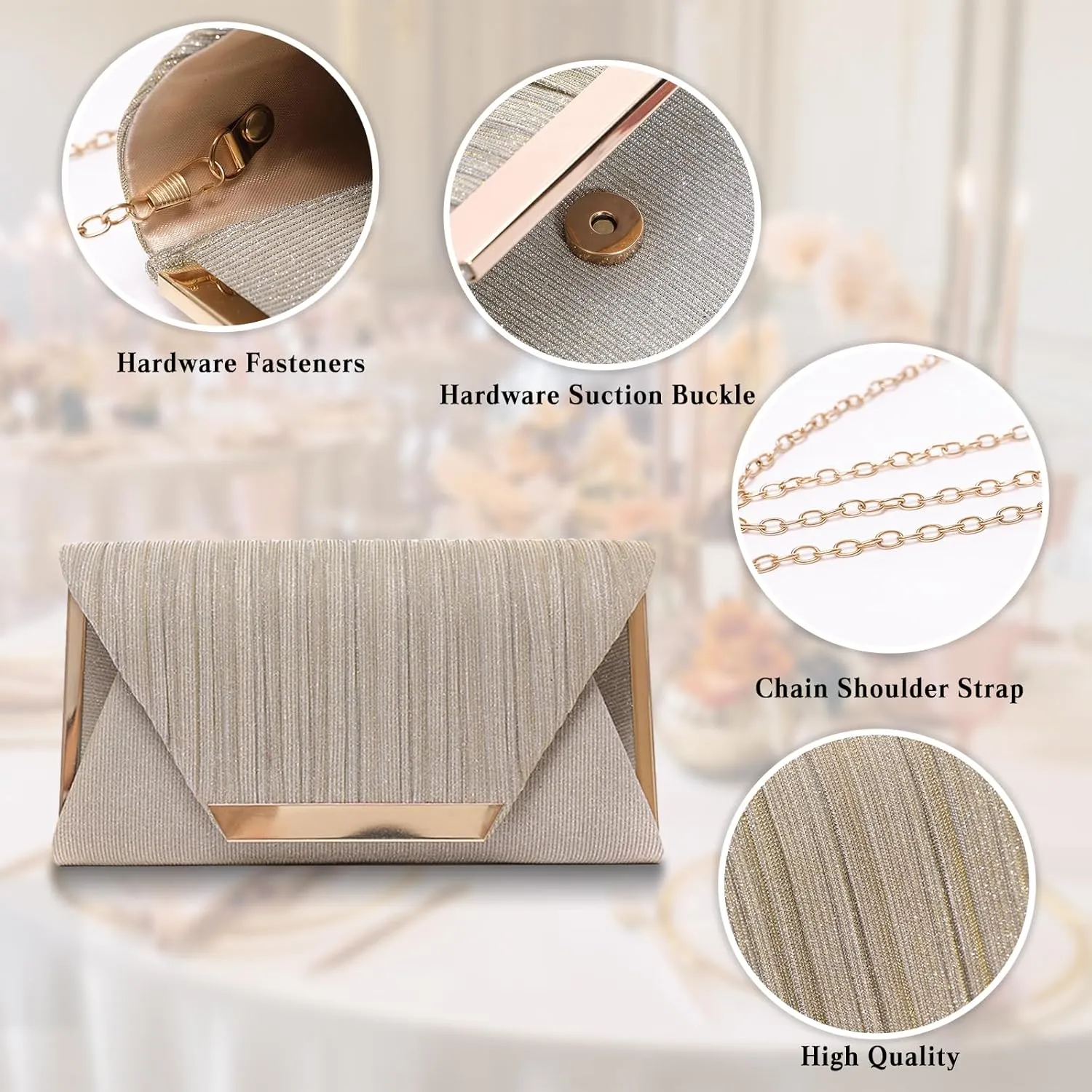 Women Envelope Evening Bag Glitter Sequins Clutch Bag Bridal Wedding Purse Sparkly Shoulder Bag Shiny Handbag