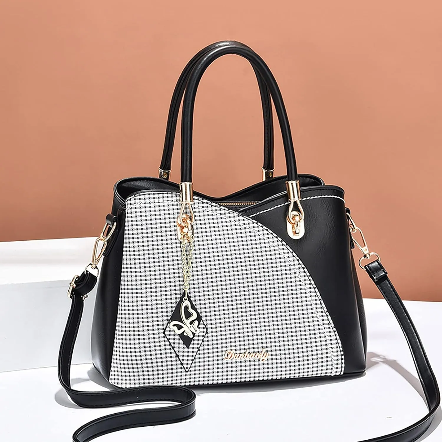 Women Handbag Large Capacity Plaid Contrast Color Middle One Shoulder Messenger Bag Bag Charms for Bags