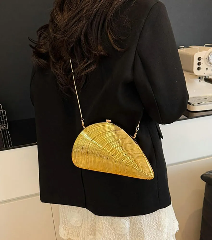 Women Metallic Evening Bag Shell-shaped Clutch Purses for Women Acrylic Purse Irregular Crossbody Handbag for Party Wedding