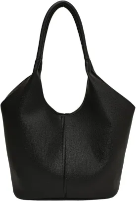 Women PU Tote Bag Simple Shoulder Purse Large Capacity Vegan Leather Bucket Bag Solid Color Fashion Shoulder Bag Out