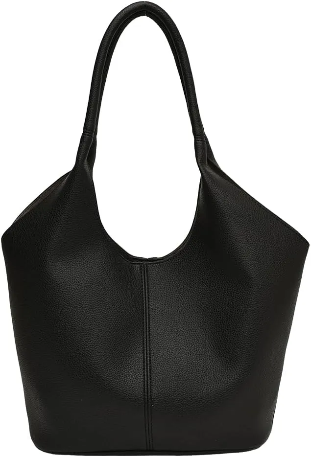 Women PU Tote Bag Simple Shoulder Purse Large Capacity Vegan Leather Bucket Bag Solid Color Fashion Shoulder Bag Out