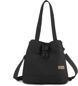 Women's Drawstring Canvas Tote Handbag - Large Shoulder & Crossbody Bag with Top Handle