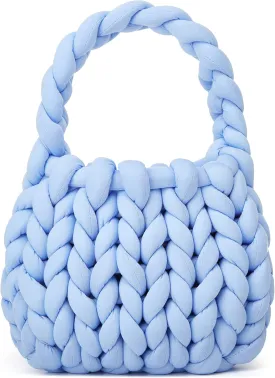 Women's Knit Clutch Bag Handmade Woven Polyeater Knit Satchel Purse Handbag Shoulder Solid Color Bag