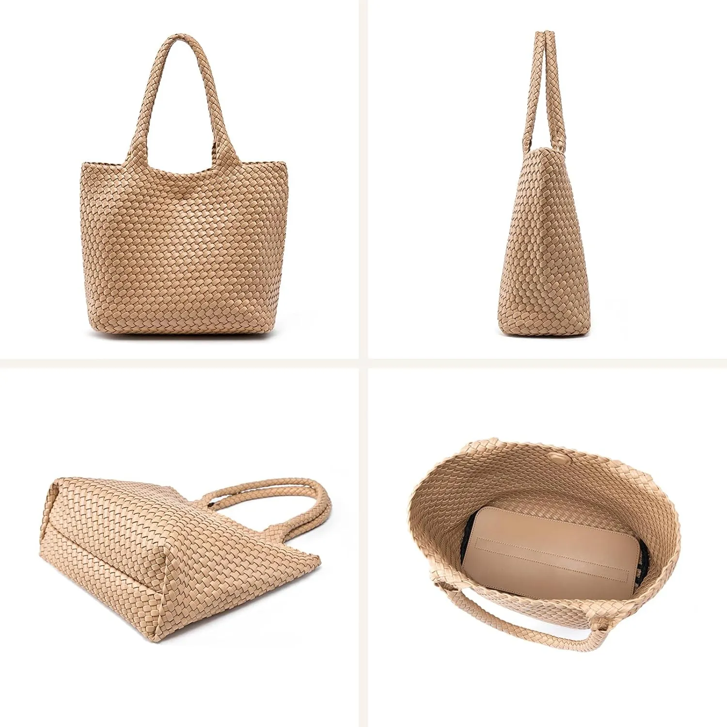 Woven Leather Handbag - Large Tote Bag for Women - Fashion Vegan Leather Tote