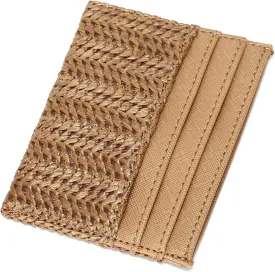 YIKOEE Straw Bag and Card Holder Set for Women Summer Beach Purse Woven Bag With PomPom
