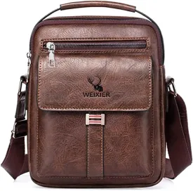 Zipper Buckle Leather Messenger Bag Crossbody Shoulder Bag Vintage Handle Bags