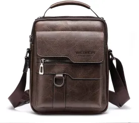 Zipper Buckle Leather Messenger Bag Crossbody Shoulder Bag Vintage Handle Bags