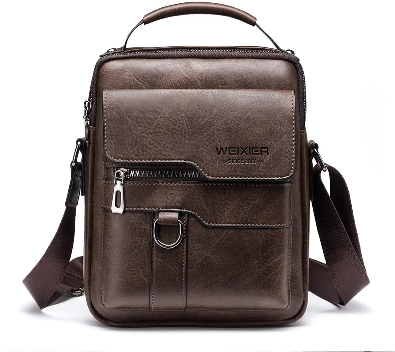Zipper Buckle Leather Messenger Bag Crossbody Shoulder Bag Vintage Handle Bags